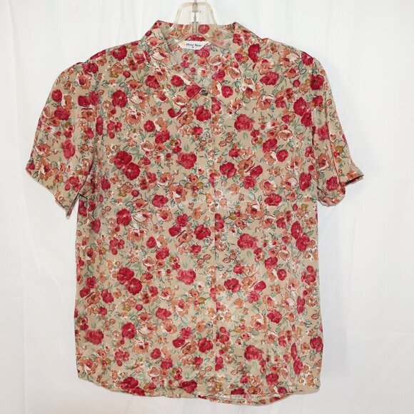 Amazon Oversstar Blouse Women Size Mediume Brown Floral Short Sleeve - Picture 3 of 8